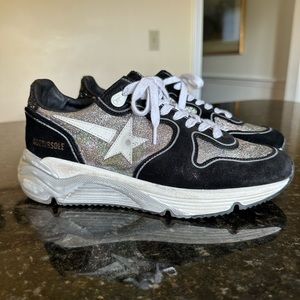 GOLDEN GOOSE RUNNING SOLE CAMO GLITTER BLACK SUEDE SIZE 39